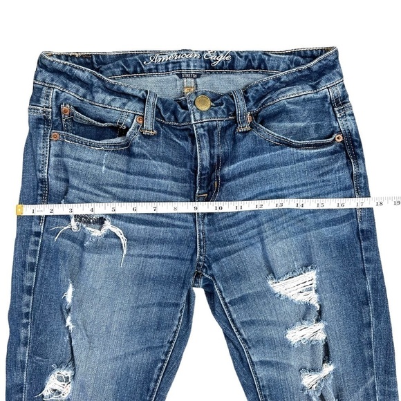 American Eagle AEO Y2K Distressed Grunge Frayed Slouchy Mid Rise Jeans Size 4 - Picture 11 of 16